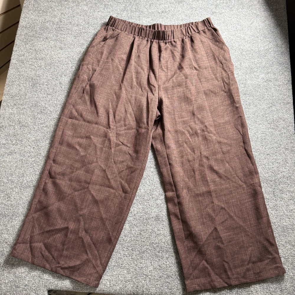 Womens Brown Linen Blend Wide Leg Pants Elastic Waist Business Casual Trouser 4X